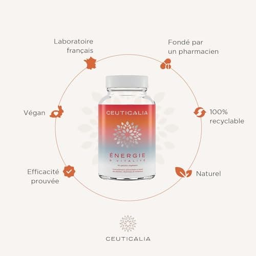 Complément alimentaire énergie et vitalité adultes - Boost d'énergie anti-fatigue - Contient ginseng, guarana, maté, acé