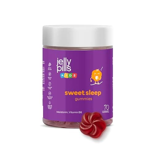 Mélatonine pour Enfants & Vitamine B6 - Jelly Pills Véganes 70 Gummies - Sans Sucres Ajoutés - Goût Fruits Rougesésean
