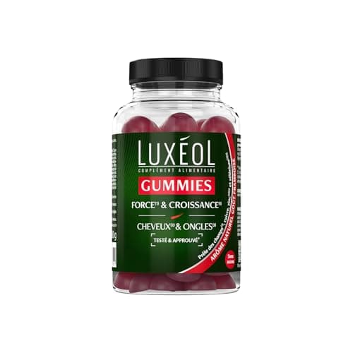 LUXÉOL 60 Gummies Cheveux & Ongles - Complément Alimentaire Sans Sucres Arôme Framboise Naturel - 1 Mois Fabrication Fra