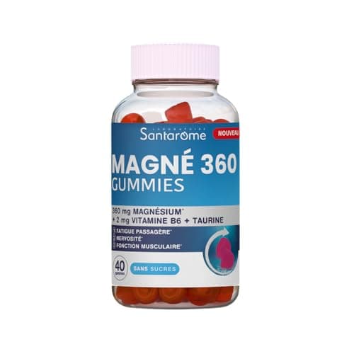 Santarome Magné Marin 360 Extra Fort 45 Comprimés - Comprimes pour Adultes - Sou soulagement - Prandial - Formule renfor — Magnésium Marin Extra Fort 360 - Vitamine B6, Taurine - Fatigue, Stress, nervosité - 40 Gummies