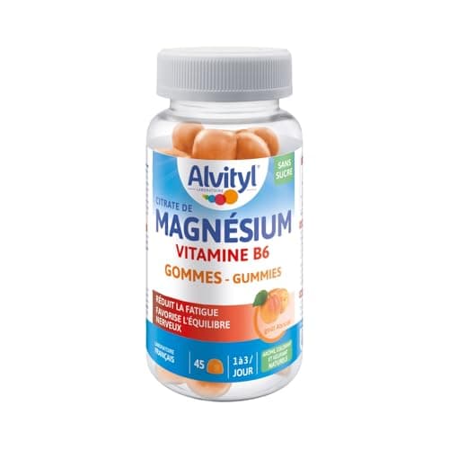 Alvityl Magnésium Gummies Abricot - Vitamine B6 – Sans Sucre - Aide à réduire la fatigue - Favorise l’équilibre nerveux