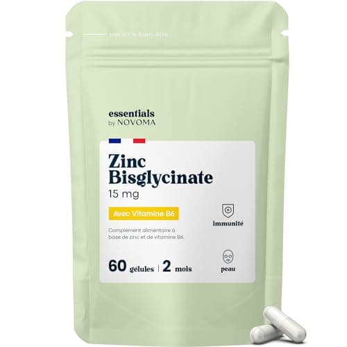Zinc Bisglycinate + Vitamine B6 Essentiels by Novoma - Renforce l'Immunité & Combat l'Acné, Optimisation de l'Assimilati