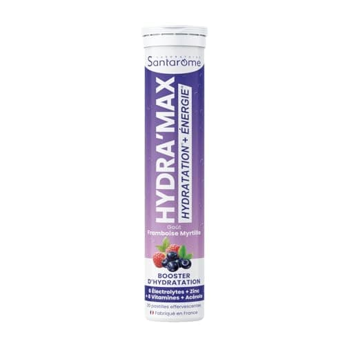 Santarome Bio Hydra'max - Booster d'hydratation et d'énergie - Riches en électrolytes - Goût Ananas Mangue - 20 pastille — Hydra'max - Framboise Myrtille - Electrolytes - Hydratation - 20 pastilles effervescentes