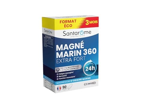 Santarome Magné Marin 360 Extra Fort 45 Comprimés - Comprimes pour Adultes - Sou soulagement - Prandial - Formule renfor — Magnésium Marin 360 - Vitamine B6 - Fatigue, Stress, nervosité - 90 comprimés