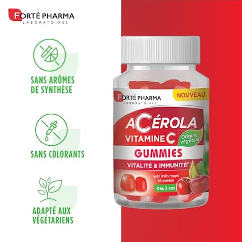 Forté Pharma – Acérola Gummies | Vitamine C - Goût Fruits Rouges - Adultes et Enfants dès 3 ans | Complément Alimentaire