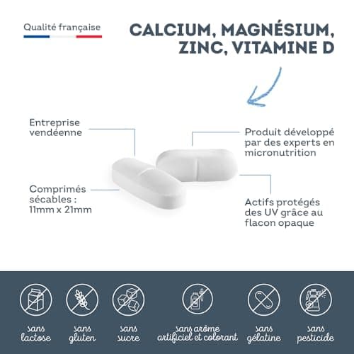 Vitavea Calcium, Magnésium, Zinc, Vitamine D3 - Complexe santé osseuse, énergie et immunité - 120 Comprimés