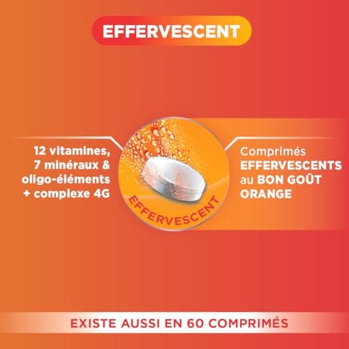 Forté Pharma Multivitamin Effervescent - Énergie Boost pour Adultes, Ginseng & Vitamine D - 30 Comprimés, Complément Ali