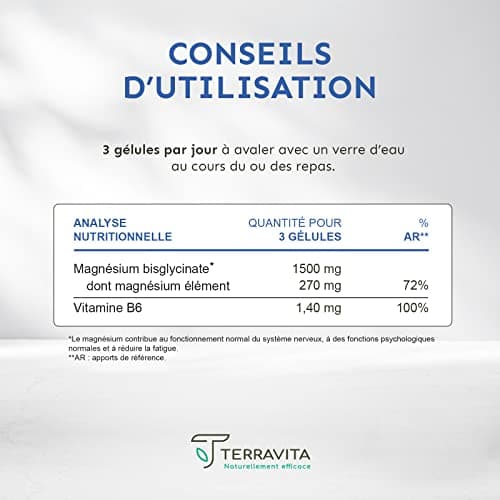 MAGNÉSIUM BISGLYCINATE TRAACS Vegan Made in France Terravita | Biodisponibilité Maximale Sans Effet Laxatif |contre la F
