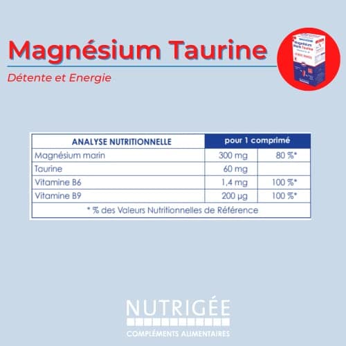 Magnésium Marin Taurine - Réduit la Fatigue & Favorise l'Équilibre Psychique - 30 Comprimés - 30 Jours de Détente & Éner