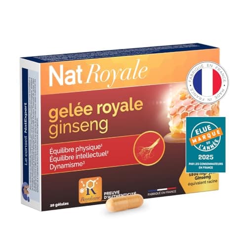 Gelée Royale Ginseng NaturAvignon 1000mg Gélules Adulte Vitalité Immunité 1800mg Ginseng Rouge Vitamines B3+6 20 Gélules