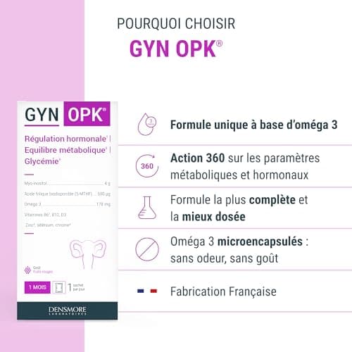 Densmore GYN'OPK Régulation hormonale et Glycémie SOPK Complément alimentaire Omega 3, Myo inositol, Acide folique, Zinc