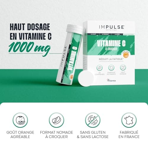 Vitamine C 1000mg à Croquer - Antioxydant Puissant, Anti-Fatigue, Immunité & Énergie - Complément alimentaire Sport & Bi