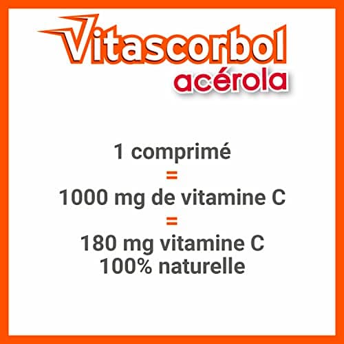 VITASCORBOL Complément Alimentaire Vitamine C Acérola 100% Naturelle Fatigue Immunité Programme 30 Jours 30 Comprimes Lo