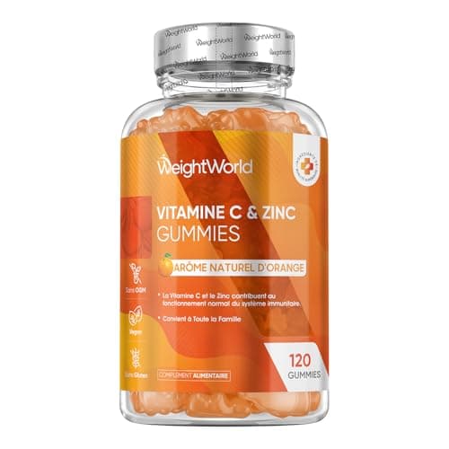 Vitamine C Gummies avec Zinc - 200mg + 6mg Vit C & Zinc, Gommes Vegan Naturelles, pour Adultes et Enfants dès 3 Ans (120