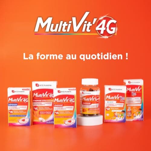 Forté Pharma Multivitamin Effervescent - Énergie Boost pour Adultes, Ginseng & Vitamine D - 30 Comprimés, Complément Ali