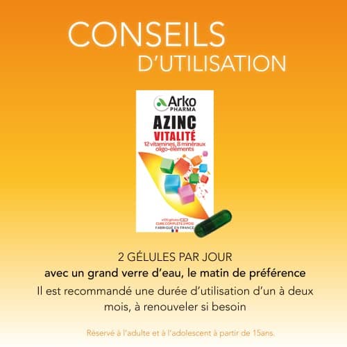 Azinc Vitalité - Réduit la fatigue et soutient les performances intellectuelles - Pour tous dès 15 ans - 120 gélules