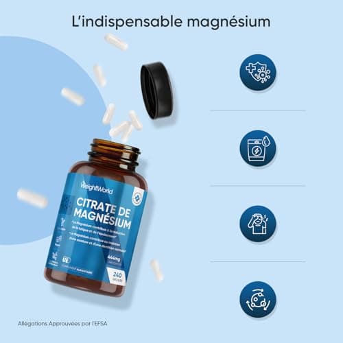 Citrate de Magnésium Vegan 240 Gélules - Pour Femmes et Hommes - 8 Mois d'ApprovisionnementMusclée - Sans Gluten - Sans