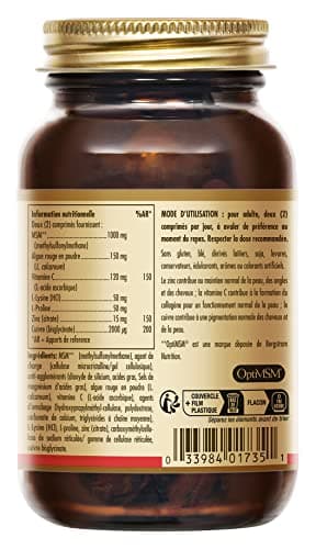 Solgar Peau Ongles Cheveux Beauté Nutriments Essentiels Zinc Vitamine C Acides Aminés Cuivre Forme Brevetée de MSM Compl