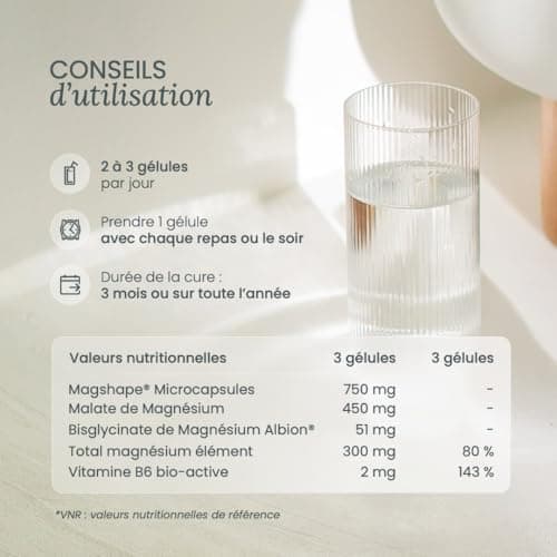 NUTRI & CO Magnésium Bisglycinate Malate & Liposome & Vitamine B6 Haute Teneur 300mg/j Haute Absorption Supérieure Franc
