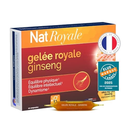 Gelée Royale Ginseng NaturAvignon 1000mg Gélules Adulte Vitalité Immunité 1800mg Ginseng Rouge Vitamines B3+6 20 Gélules — Ampoules