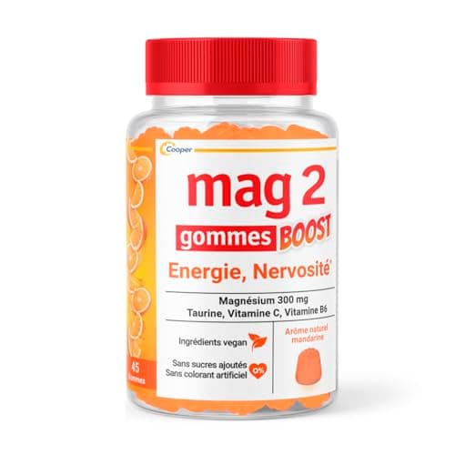 MAG 2 Gommes BOOST Magnésium, Taurine et Vitamine C - Gommes Anti-Stress et Anti-Fatigue - Sans Sucres Ajoutés - Arôme N