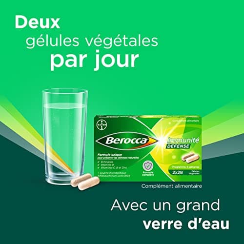 Berocca® Immunité Défense - Complément Alimentaire à Base d'Echinacée, Vitamine D, C et Zinc - Boostez Votre Défense Nat