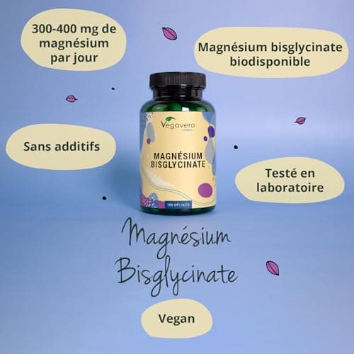 Vegavero® Magnésium Bisglycinate 300 mg + Haute Biodisponibilité | Anti Fatigue + Stress + Sommeil | 180 Gélules Vegan &