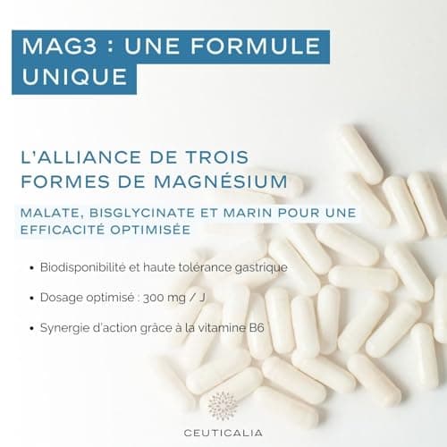 Complément Alimentaire Magnésium Mag 3 - Stress, Fatigue, Détente Musculaire - 90 Gélules, 45 Jours