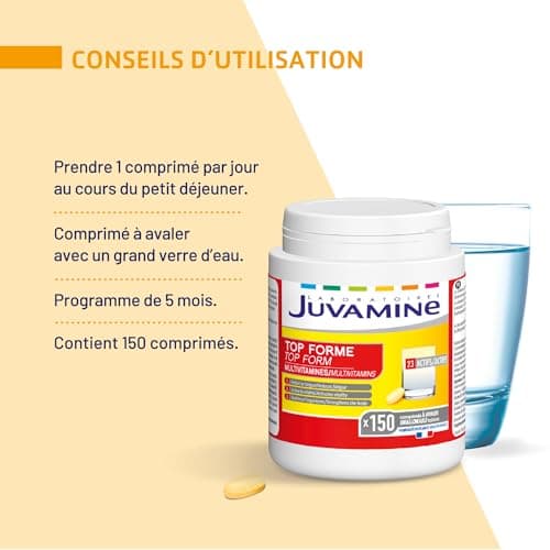 JUVAMINE Top Forme Vitalité Tonus Multivitamines & Minéraux, Aide à Réduire la Fatigue pour Adults, Fabriqué en France -