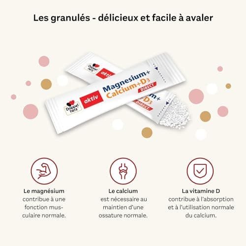 Doppelherz Magnésium + Calcium + D3 Direct pour Adultes - Soutien Musculaire - 20 Sachets