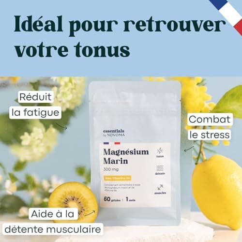 Magnésium Marin + Vitamine B6 : Combattre la Fatigue et le Stress - Cure de 1 Mois (60 Gélules Végétales) - Magnesium Pu