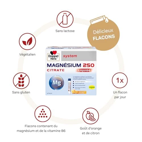 Doppelherz system MAGNÉSIUM 250 CITRATE LIQUIDE - soutient la fonction musculaire et le système nerveux - pour adults -