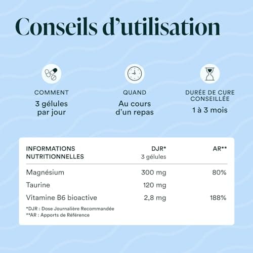NOVOMA Magnésium Bisglycinate & Taurine & Vitamine B6 - Combат la Fatigue & le Stress - 300mg/j - 120 Gélules - Hautemen