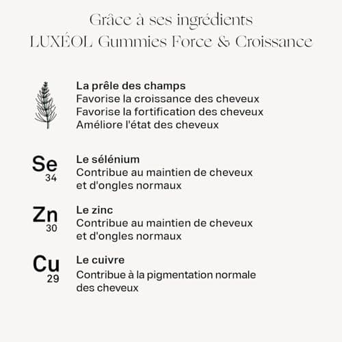 LUXÉOL 60 Gummies Cheveux & Ongles - Complément Alimentaire Sans Sucres Arôme Framboise Naturel - 1 Mois Fabrication Fra