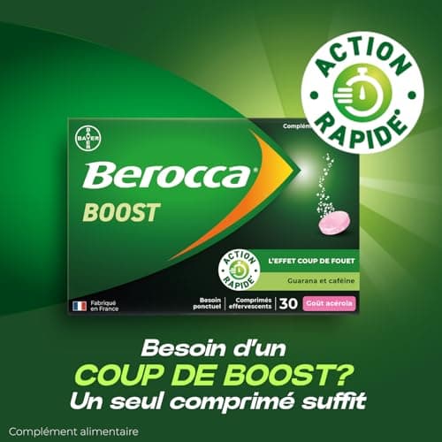 Berocca® Boost - Coup de fouet - Réduit la Fatigue - Vitamine B12, Guarana, Caféine, Vitamine C et Magnésium - Goût Acér