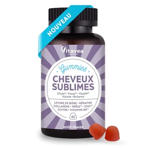 Vitavea Gummies Cheveux Sublimes - Favorise la Pousse - Biotine, Levure de Bière, Kératine, Zinc, Collagène - Anti-Chute