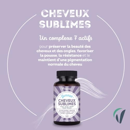 Vitavea Gummies Cheveux Sublimes - Favorise la Pousse - Biotine, Levure de Bière, Kératine, Zinc, Collagène - Anti-Chute