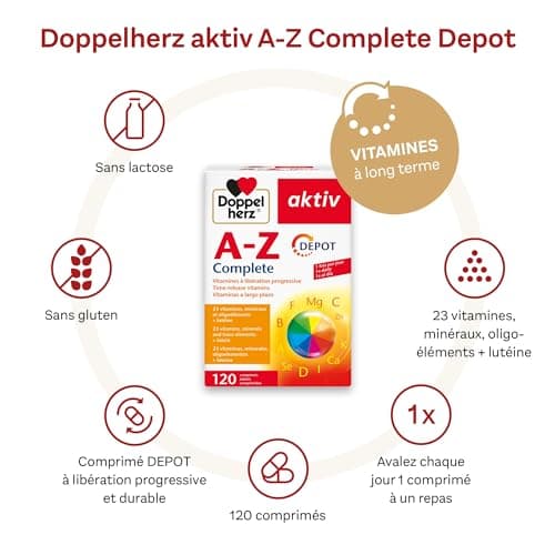 Doppelherz Activ A-Z Complete Depot Complément Alimentaire à Libération Progressive Vitamines Minéraux pour Adultes 120