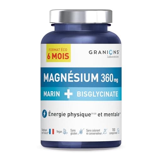 GRANIONS Magnésium Marin + Magnésium Bisglycinate | Bien-être anti-stress | 180 Comprimés | Format 6 mois