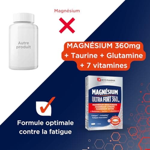 Forté Pharma Magnésium Ultra Fort 360 Complément Alimentaire Stress, Fatigue, Système Nerveux - Taurine, B12, B6, Glutam