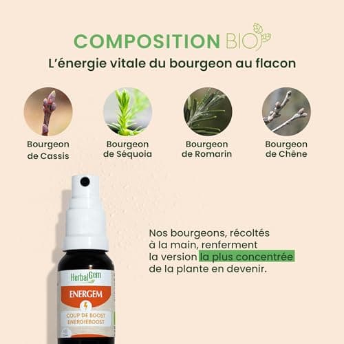 HERBALGEM - Complément Alimentaire Boîte Coup de Boost Bio 15 ml - Action Rapide pour Énergie Soutenue - Gemmothérapie C