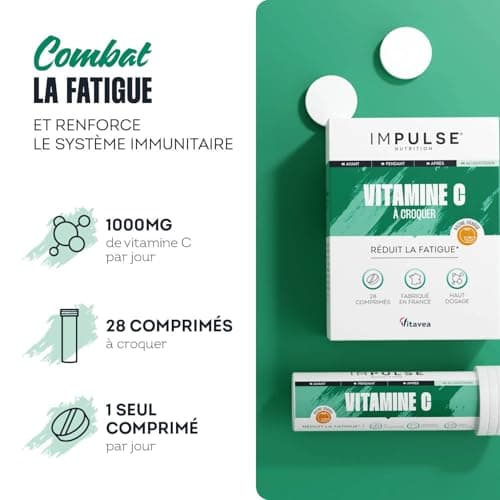 Vitamine C 1000mg à Croquer - Antioxydant Puissant, Anti-Fatigue, Immunité & Énergie - Complément alimentaire Sport & Bi