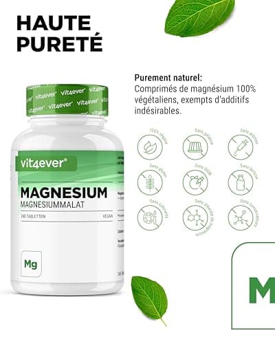 Malate de magnésium 2000 mg - 240 comprimés hautes doses et haute biodisponibilité - Vegan sans additif indésirable - Su