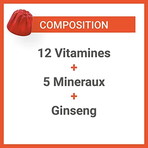 VITASCORBOL GOMMES ÉNERGIE MULTIVITAMINES 12 VITAMINES 5 MINéraux GINGSENG FATIGUE Système IMMUNITAIRE 50 GOMMES FRUITS