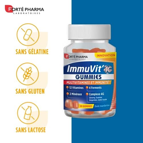 Forté Pharma - Immuvit'4G | Complément alimentaire pour vitalité et immunité - Vitamines D et C, minéraux, ginseng et gu