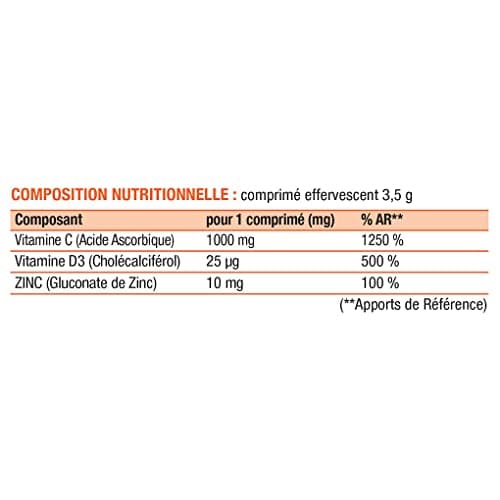 NovaBoost - Vitamine C/Zinc/D3 Effervescente - Complément Alimentaire Saveur Orange 20 Comprimés