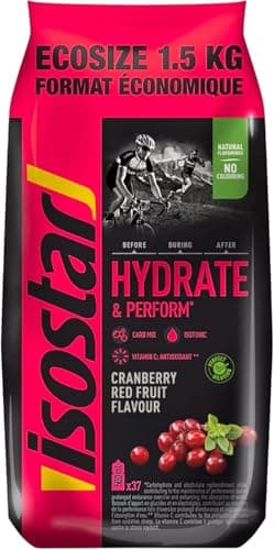 Isostar Poudre Isotonique Cranberry & Fruits Rouges 1,5 kg (37 Doses) - Hydratation Sport Complexe pour Performance Opti