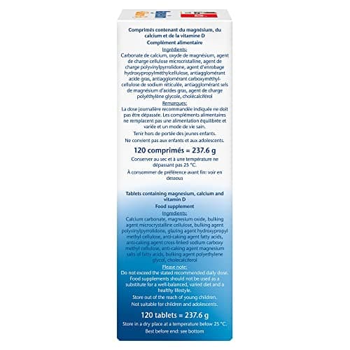 Doppelherz aktiv Magnésium+Calcium+D3, complément alimentaire pour une fonction musculaire et osseuse optimale, 120 comp