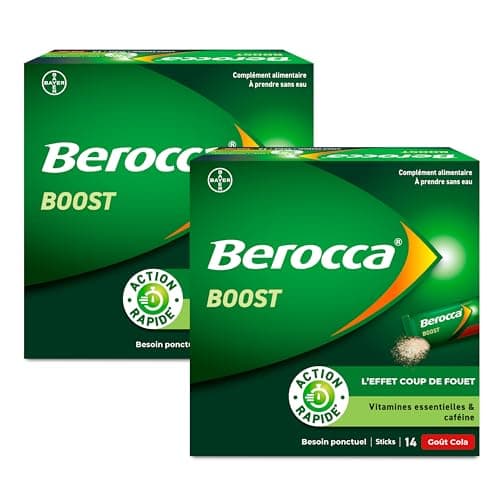 Berocca® Boost Stick - Complément énergisant avec Vitamine B12 & Caféine - 2x14 Sachets de Goût Cola pour Réduire la Fat