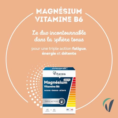 VITAVEA BIEN-ETRE Magnésium 300 mg Vitamine B6 Fatigue, Détente, Energie, Relaxation, Equilibre Nerveux - 45 gélules - C